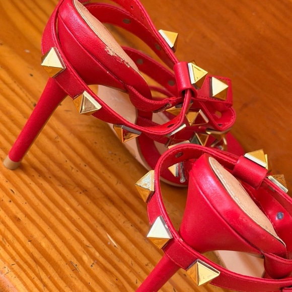 Red Studded Strappy Sandals - Women's Red Heels - Picture 2 of 3